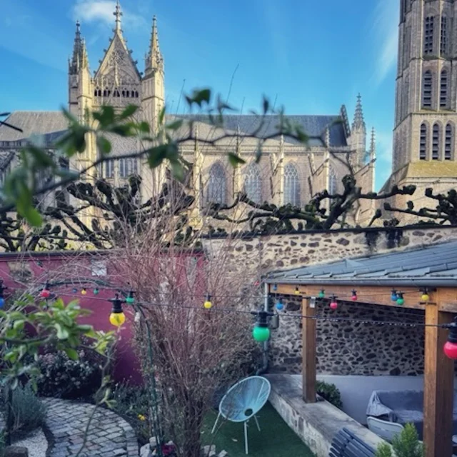 Vue sur la cathédrale et le jardin des Allois